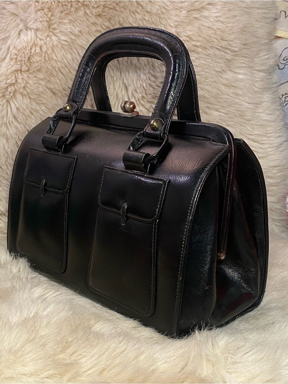 Vintage Jet Flite 1910-1940 Black Leather Travel Satchel Bag